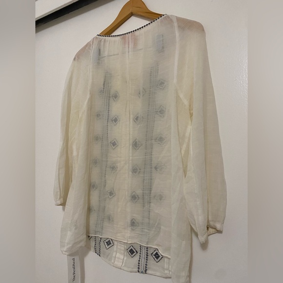 Tory Burch Lucille Top Embroidered Panel Cotton/Linen Blend - Picture 7 of 7